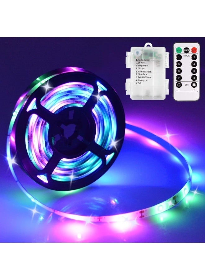 كونشاو شرائط إضاءة RGB 9.8 قدم 90 LED تعمل بالبطارية مع ريموت كنترول 8 أوضاع قابلة للتعتيم مؤقت ذاتية اللاصق قابلة للقطع مقاومة للماء لتزيين التلفاز وشاشة الكمبيوتر من kunshao - Image 1